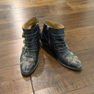 Chloe SUSANNA 30 mm heel Studded Black Ankle Boots with Buckles $1440 size 38